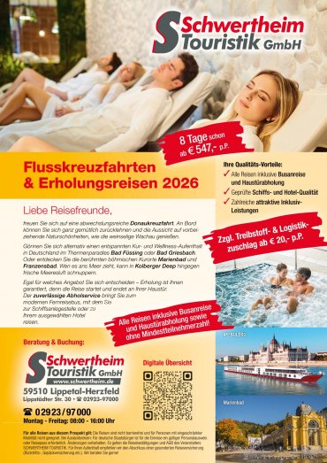 Sonderangebote Flusskreuzfahrten & Erholungsreisen inkl. Haustürabholung 2026